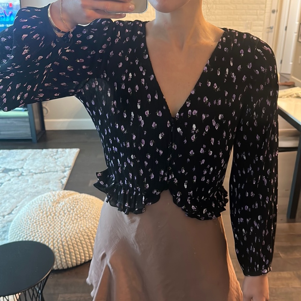 Zara floral pleated blouse - M